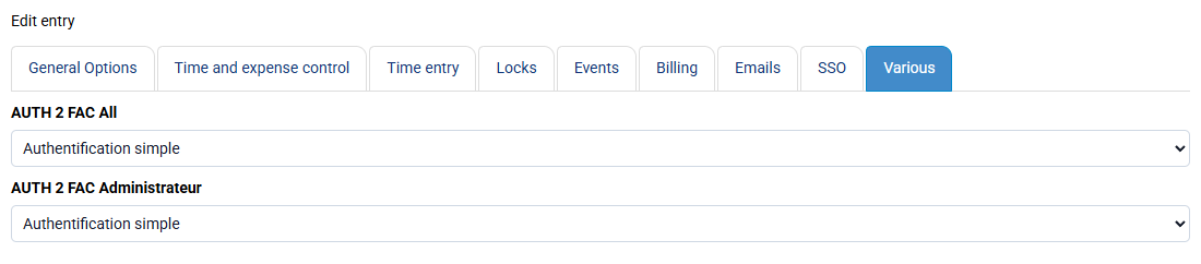 Tempolia screenshot: The two-factor authentication options used to secure logins.